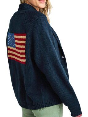 Y2K Women’s Open Front Cardigan Sweater - USA Flag Knitwear, Long Sleeve, Button